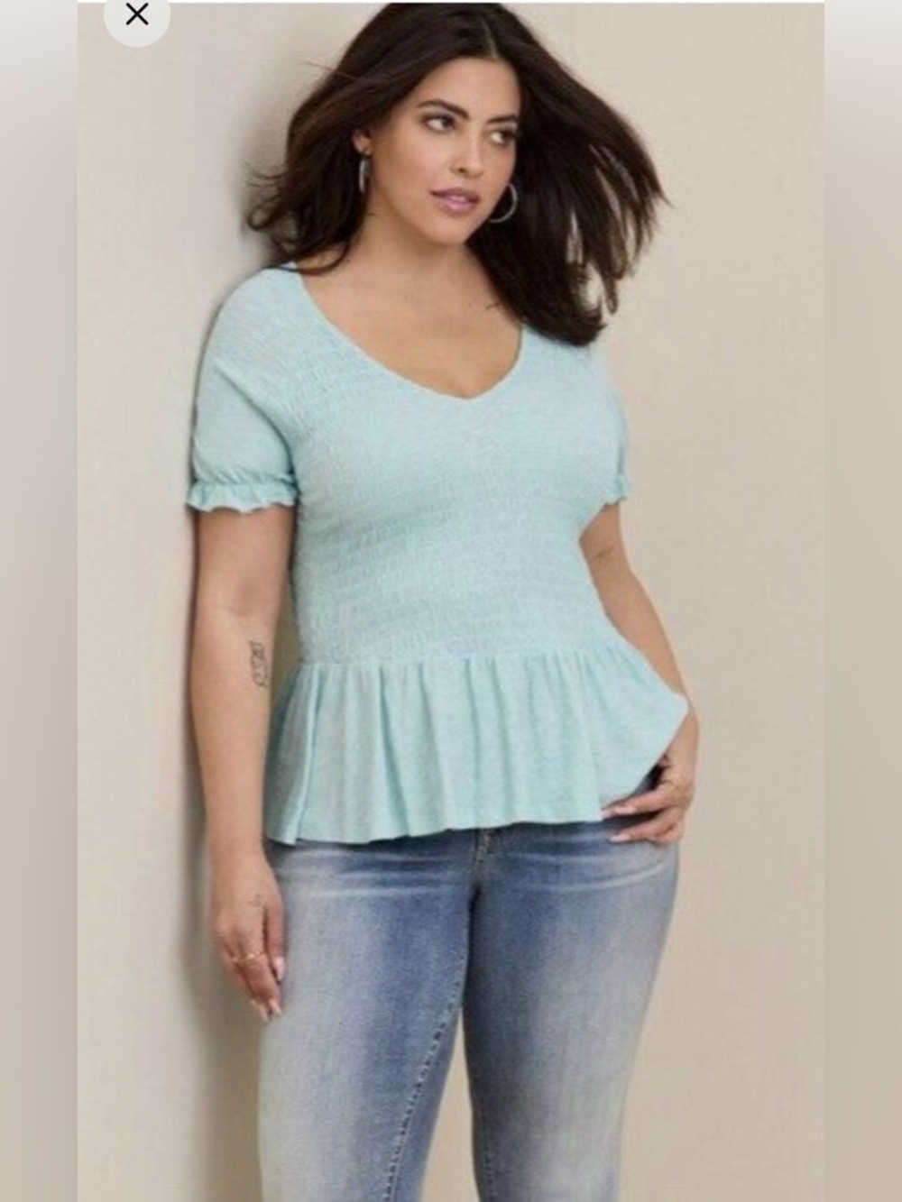 Torrid V neck smocked babydoll top size 00X EUC!